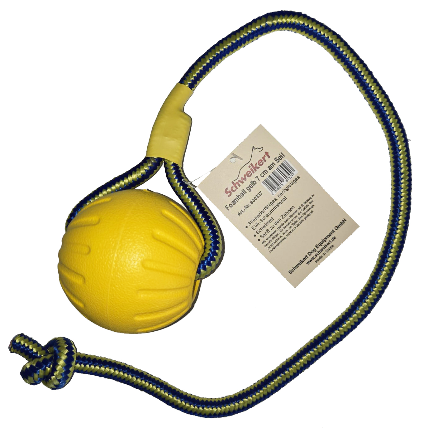 Foam Ball 7 cm gelb am Seil
