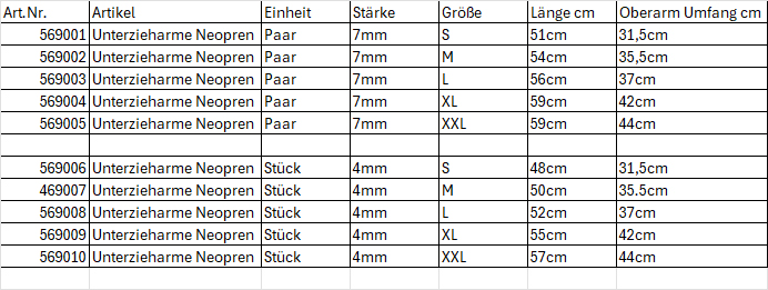 Unterzieharm Neopren 4mm Stück Gr L