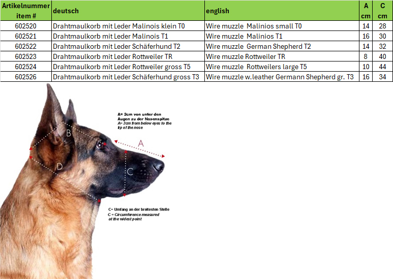 Drahtmaulkorb mit Leder Malinois klein T0