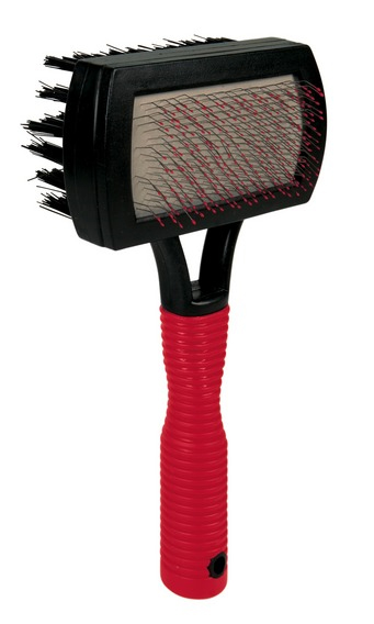 Double sided slicker brush with protective caps