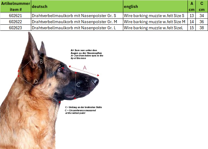 Drahtverbellmaulkorb mit Nasenpolster Gr. L